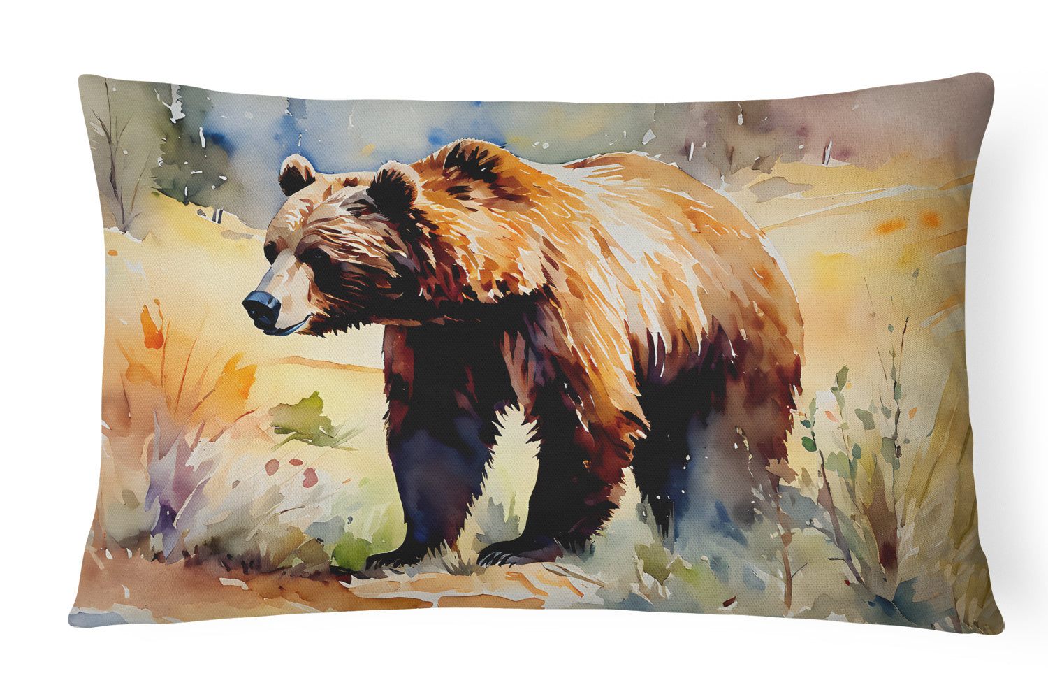 NEW Watercolor Wildlife Throw Pillow Throw Pillow for Indoor Couch Bed Outdoor Patio Washable, Grizzly Bear 2923,12Hx16W