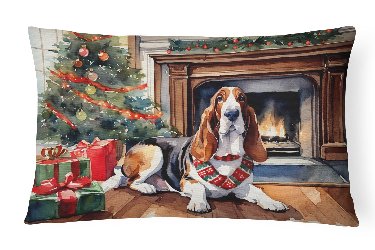 Cozy Christmas Throw Pillow Throw Pillow for Indoor Couch Bed Outdoor Patio Washable, Basset Hound 2603,12Hx16W