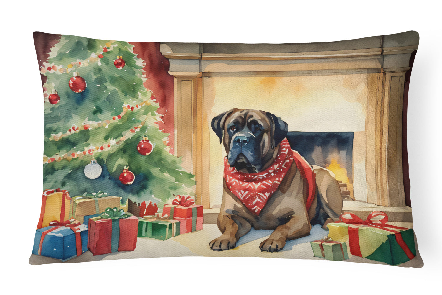 Cozy Christmas Throw Pillow Throw Pillow for Indoor Couch Bed Outdoor Patio Washable, Bullmastiff 2625,12Hx16W