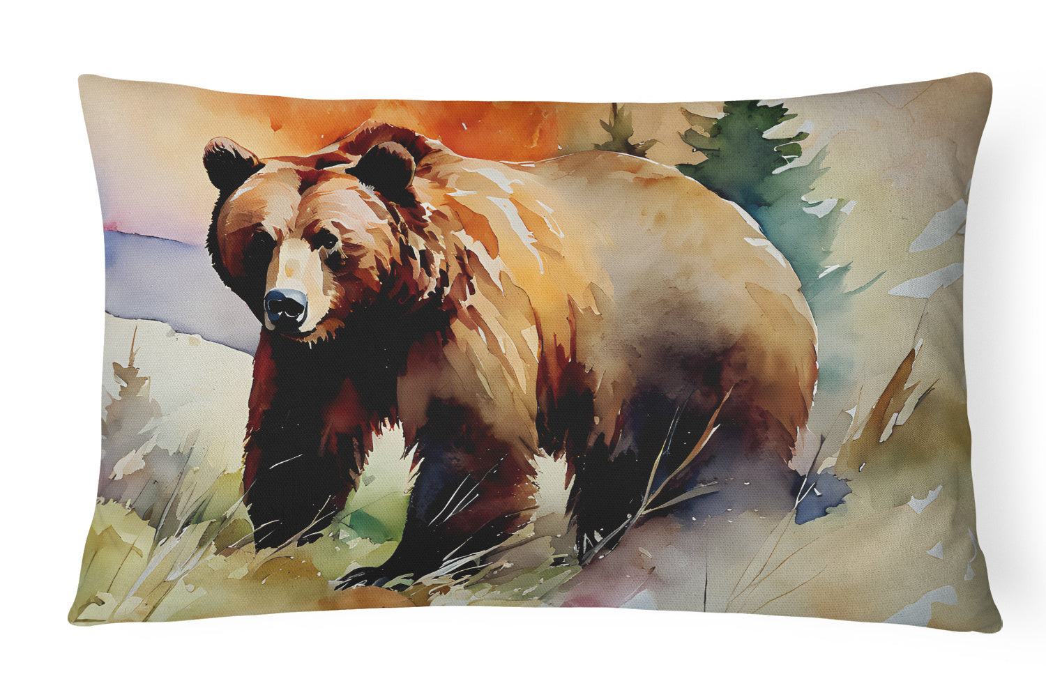 NEW Watercolor Wildlife Throw Pillow Throw Pillow for Indoor Couch Bed Outdoor Patio Washable, Grizzly Bear 2924,12Hx16W