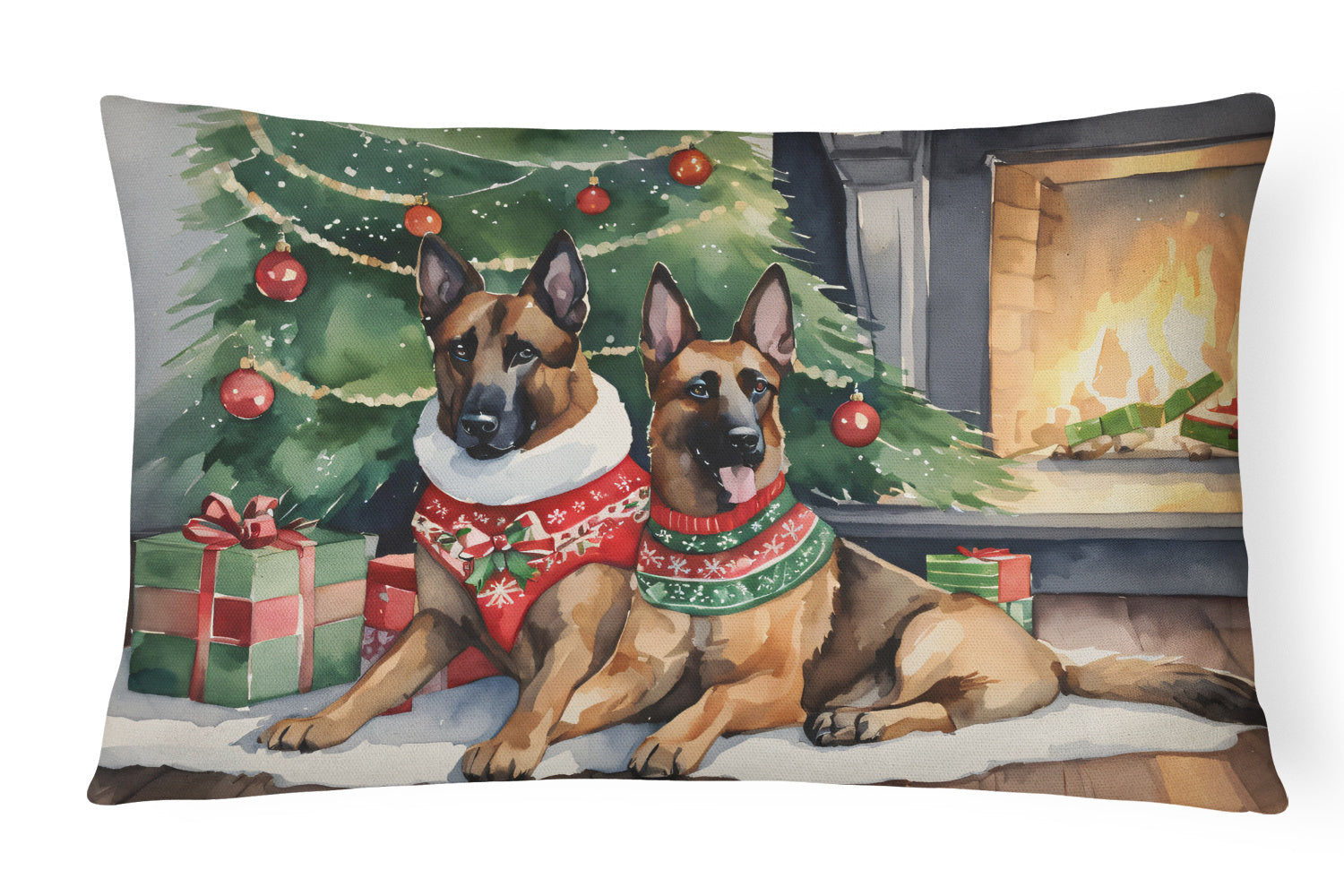 Cozy Christmas Throw Pillow Throw Pillow for Indoor Couch Bed Outdoor Patio Washable, Belgian Malinois 2606,12Hx16W