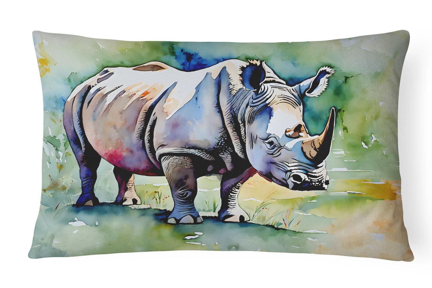 NEW Watercolor Wildlife Throw Pillow Throw Pillow for Indoor Couch Bed Outdoor Patio Washable, Rhinoceros 2983,12Hx16W