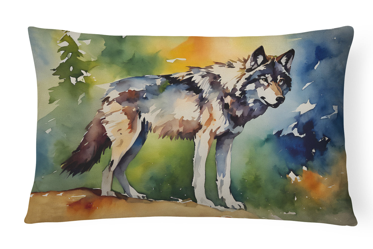 NEW Watercolor Wildlife Throw Pillow Throw Pillow for Indoor Couch Bed Outdoor Patio Washable, Wolves 3007,12Hx16W