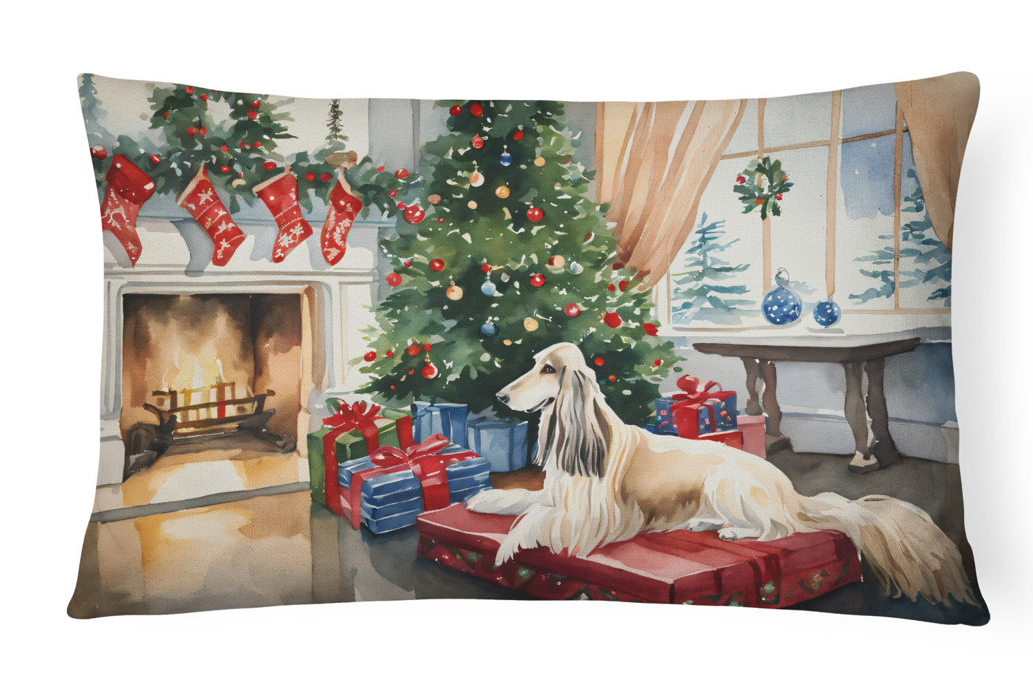 Cozy Christmas Throw Pillow Throw Pillow for Indoor Couch Bed Outdoor Patio Washable, Afghan Hound 2587,12Hx16W