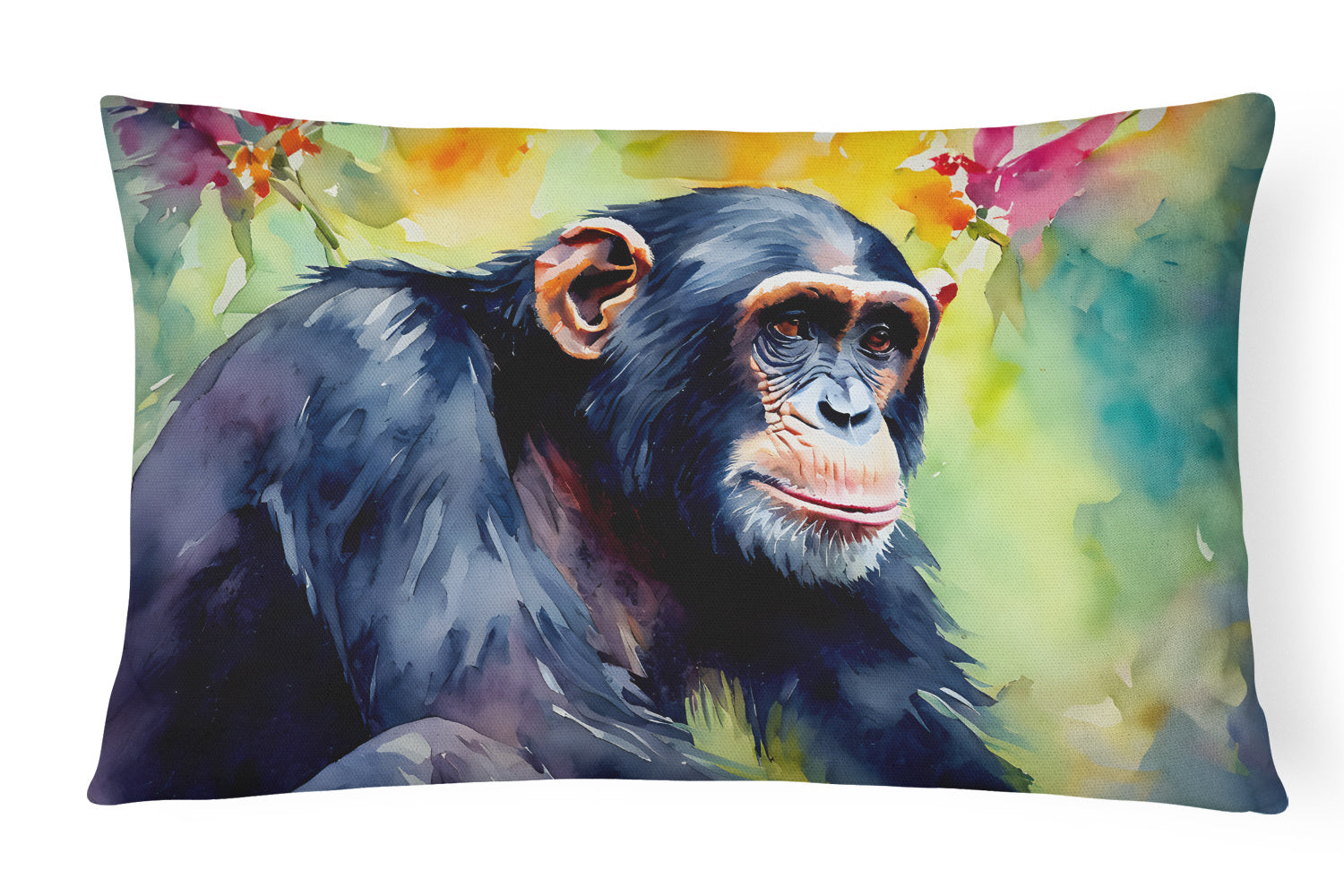 NEW Watercolor Wildlife Throw Pillow Throw Pillow for Indoor Couch Bed Outdoor Patio Washable, Chimpanzee 2895,12Hx16W