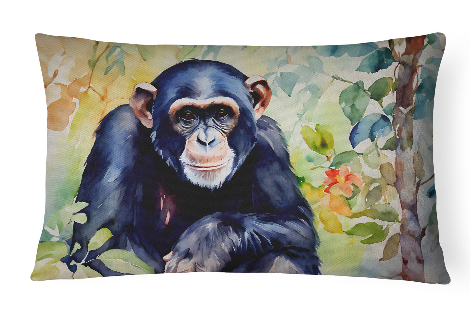 NEW Watercolor Wildlife Throw Pillow Throw Pillow for Indoor Couch Bed Outdoor Patio Washable, Chimpanzee 2892,12Hx16W