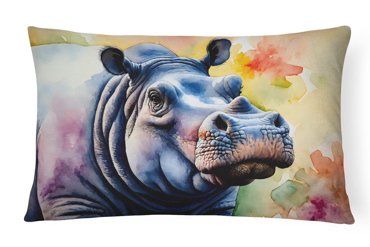 NEW Watercolor Wildlife Throw Pillow Throw Pillow for Indoor Couch Bed Outdoor Patio Washable, Hippopotamus 2931,12Hx16W