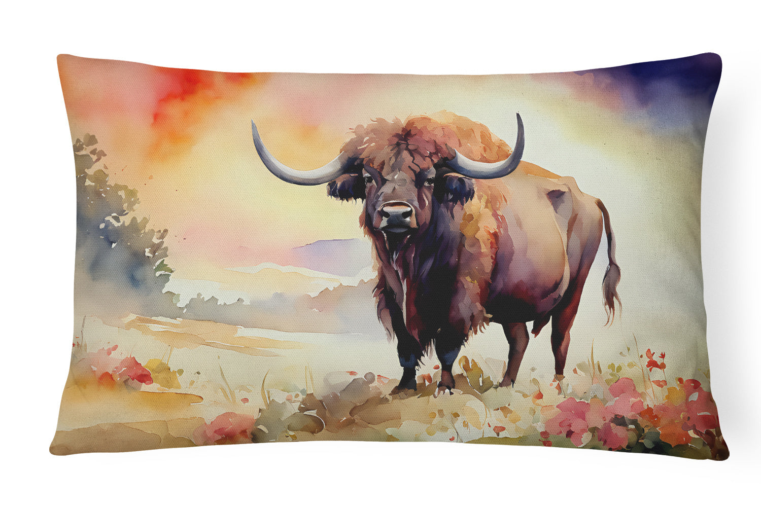 NEW Watercolor Wildlife Throw Pillow Throw Pillow for Indoor Couch Bed Outdoor Patio Washable, Buffalo 2883,12Hx16W