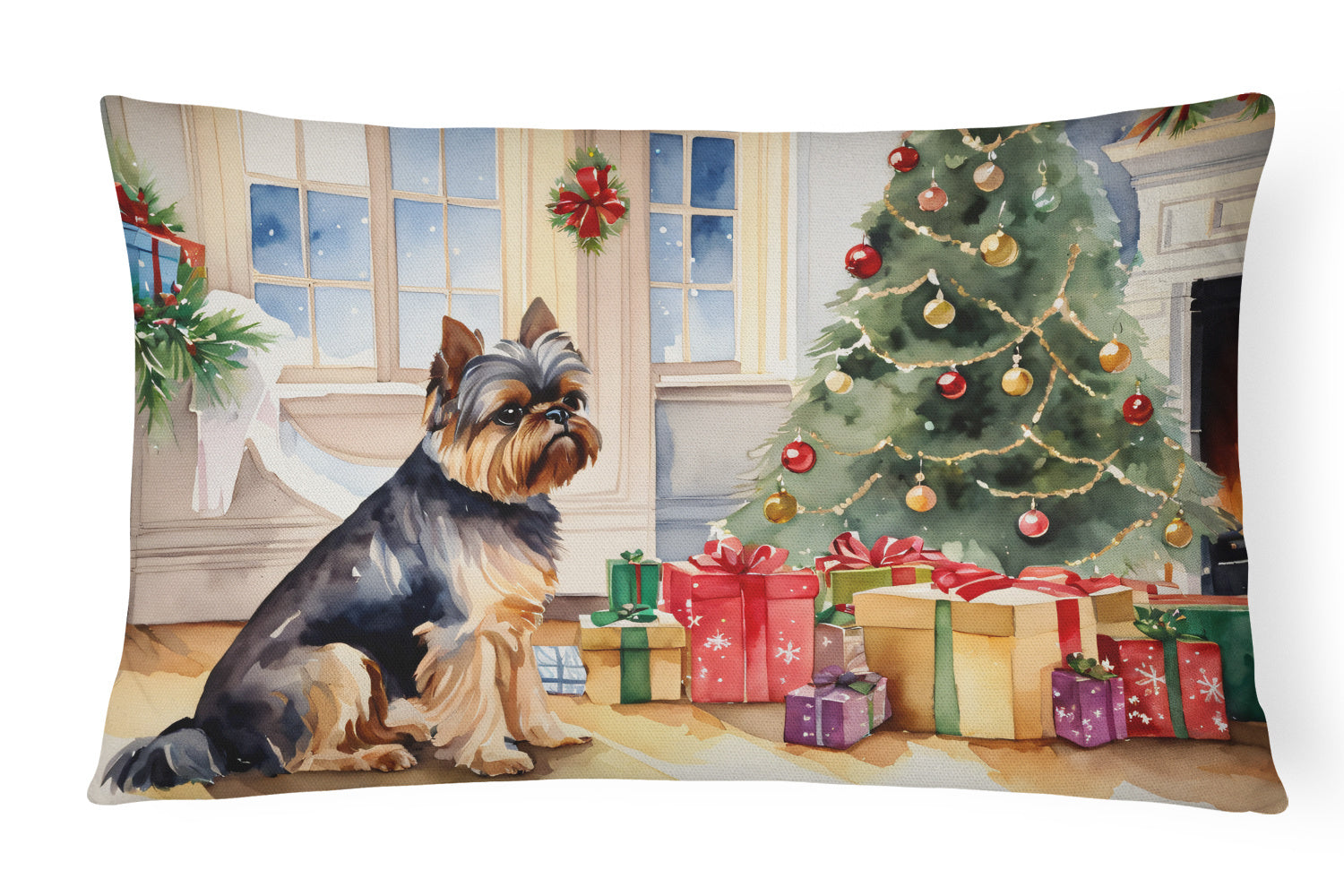 Cozy Christmas Throw Pillow Throw Pillow for Indoor Couch Bed Outdoor Patio Washable, Brussels Griffon 2623,12Hx16W