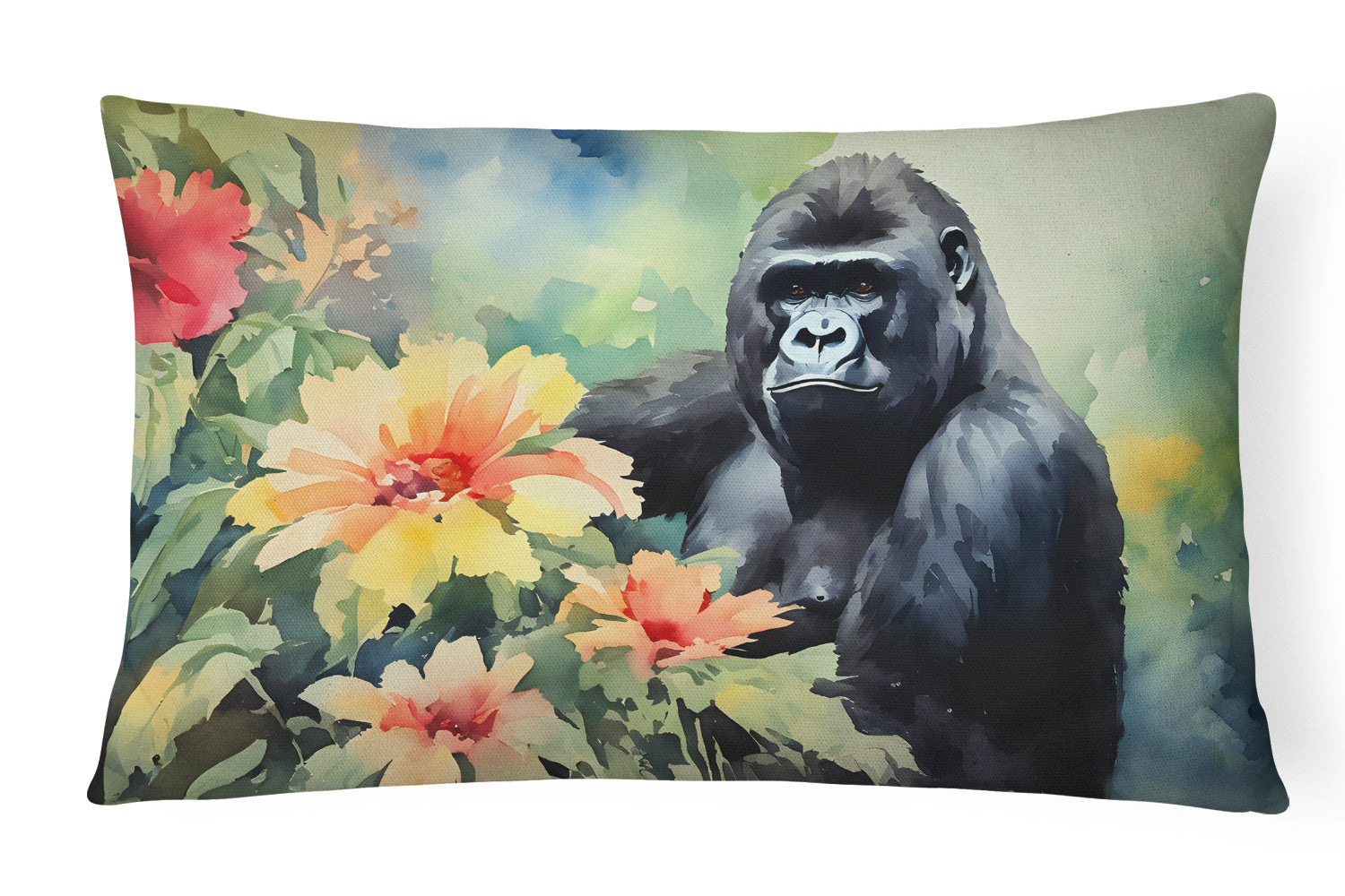 NEW Watercolor Wildlife Throw Pillow Throw Pillow for Indoor Couch Bed Outdoor Patio Washable, Gorilla 2922,12Hx16W