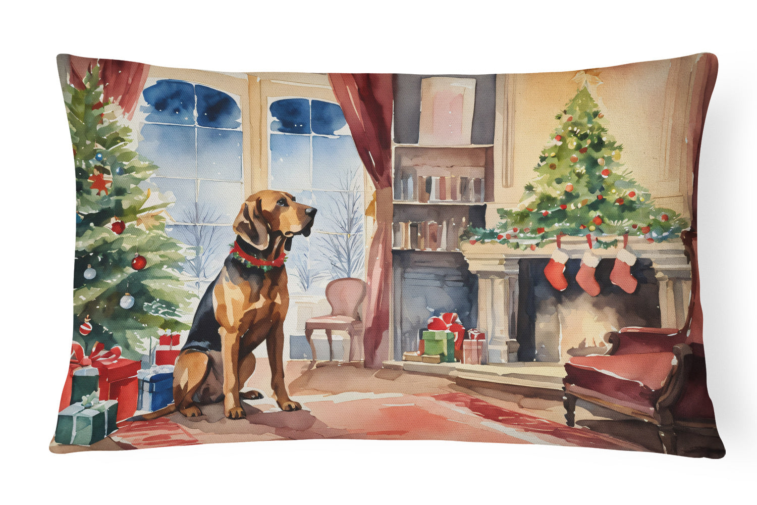 Cozy Christmas Throw Pillow Throw Pillow for Indoor Couch Bed Outdoor Patio Washable, Bloodhound 2614,12Hx16W