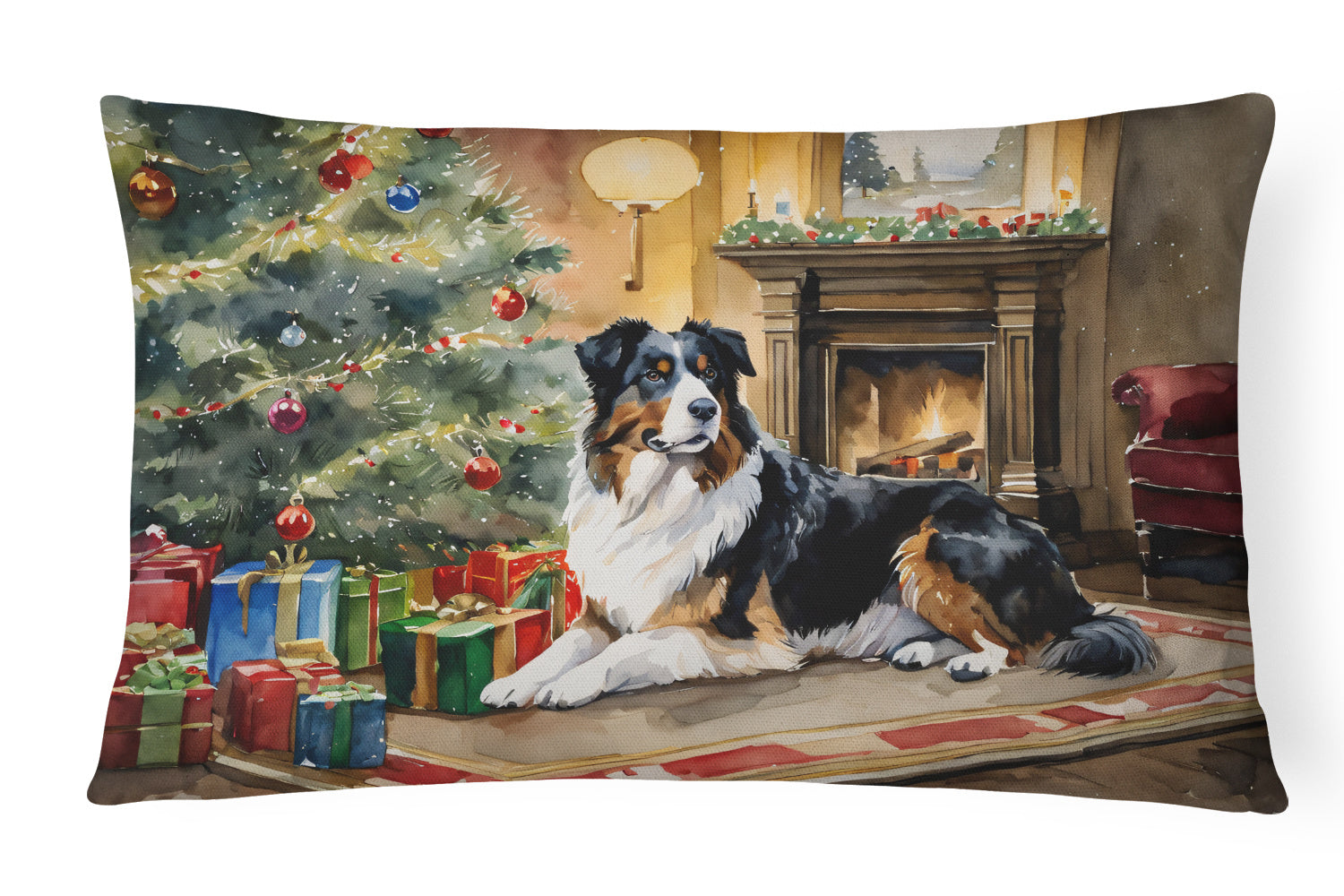 Cozy Christmas Throw Pillow Throw Pillow for Indoor Couch Bed Outdoor Patio Washable, Australian Shepherd 2600,12Hx16W