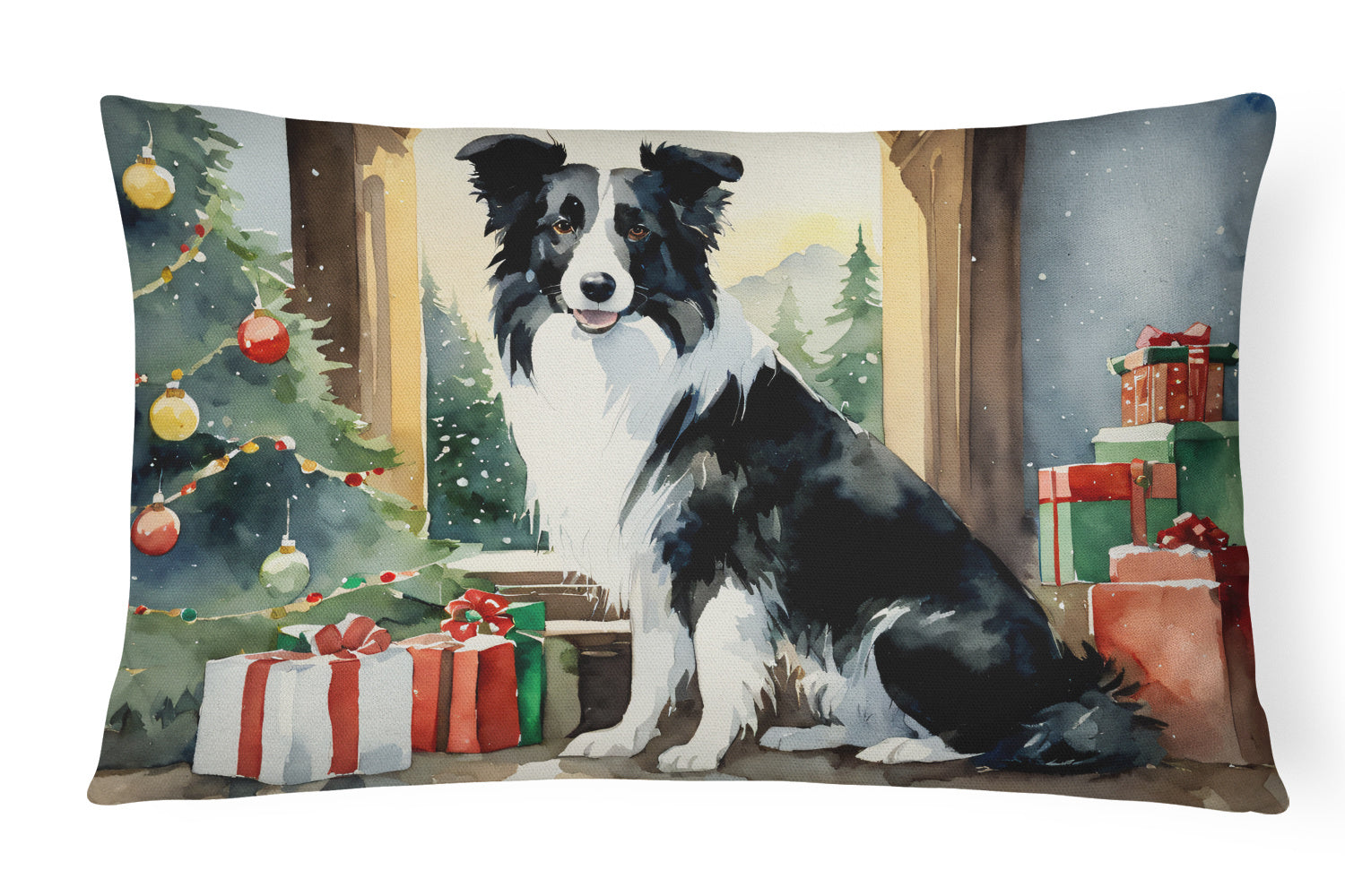 Cozy Christmas Throw Pillow Throw Pillow for Indoor Couch Bed Outdoor Patio Washable, Border Collie 2615,12Hx16W