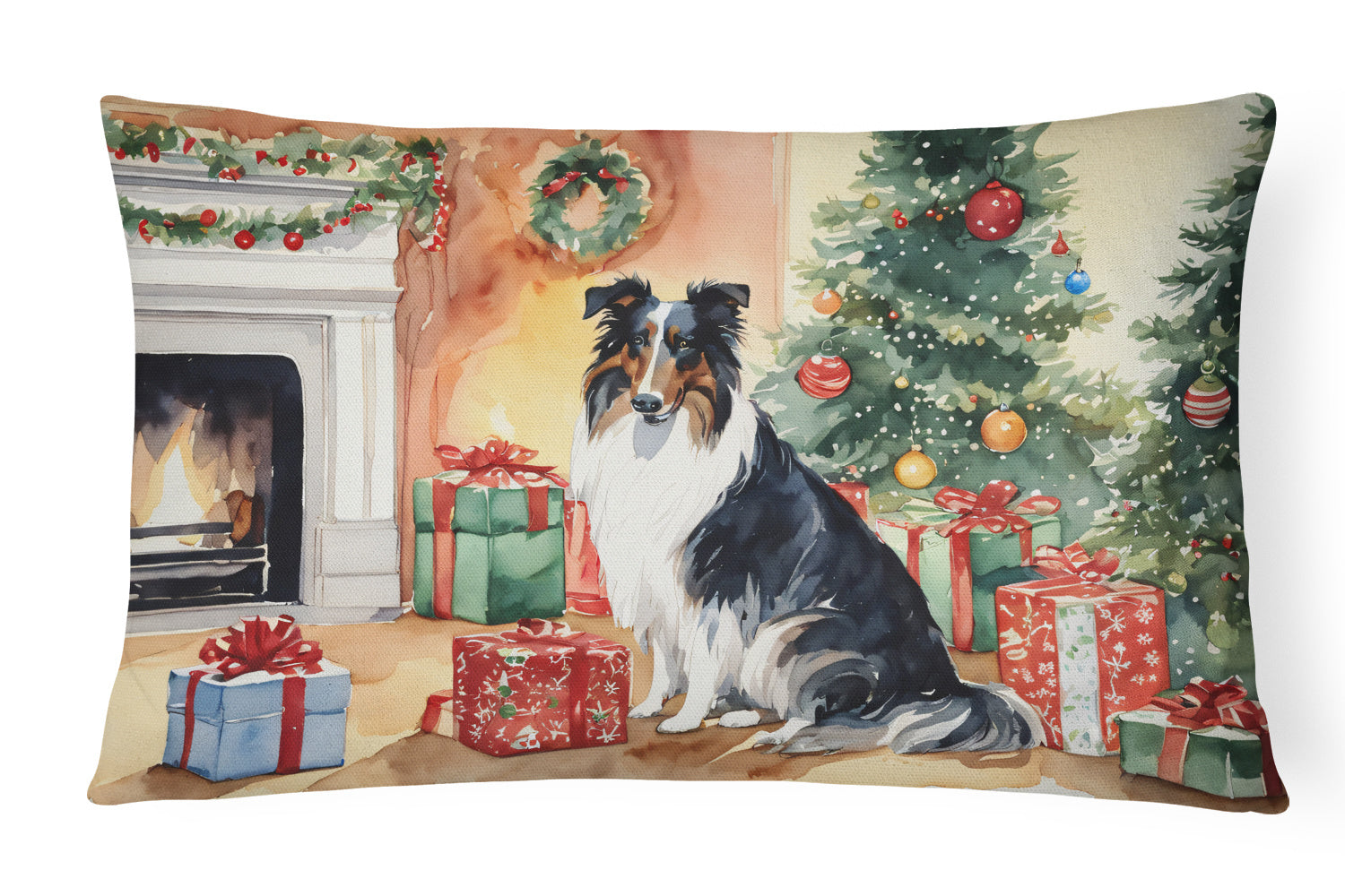 Cozy Christmas Throw Pillow Throw Pillow for Indoor Couch Bed Outdoor Patio Washable, Collie 2636,12Hx16W