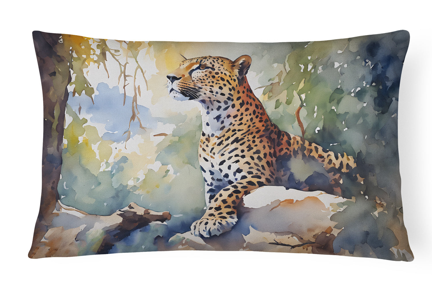 NEW Watercolor Wildlife Throw Pillow Throw Pillow for Indoor Couch Bed Outdoor Patio Washable, Leopard 2947,12Hx16W