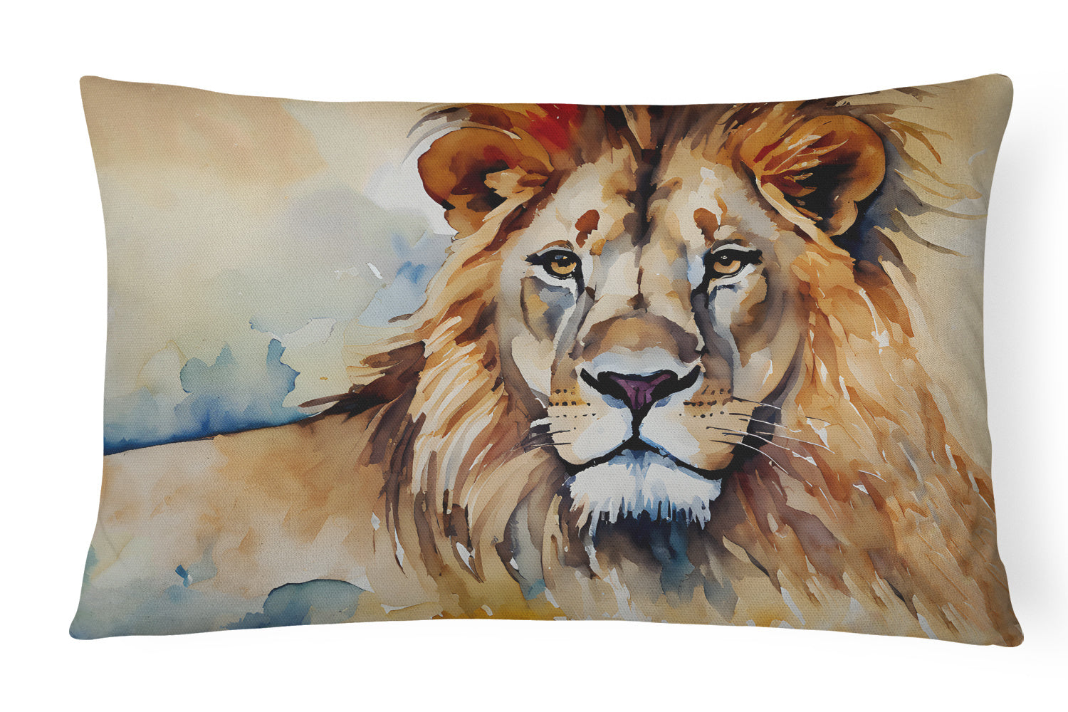 NEW Watercolor Wildlife Throw Pillow Throw Pillow for Indoor Couch Bed Outdoor Patio Washable, Lion 2952,12Hx16W