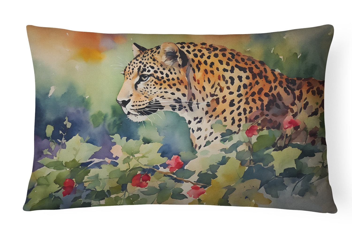 NEW Watercolor Wildlife Throw Pillow Throw Pillow for Indoor Couch Bed Outdoor Patio Washable, Leopard 2945,12Hx16W