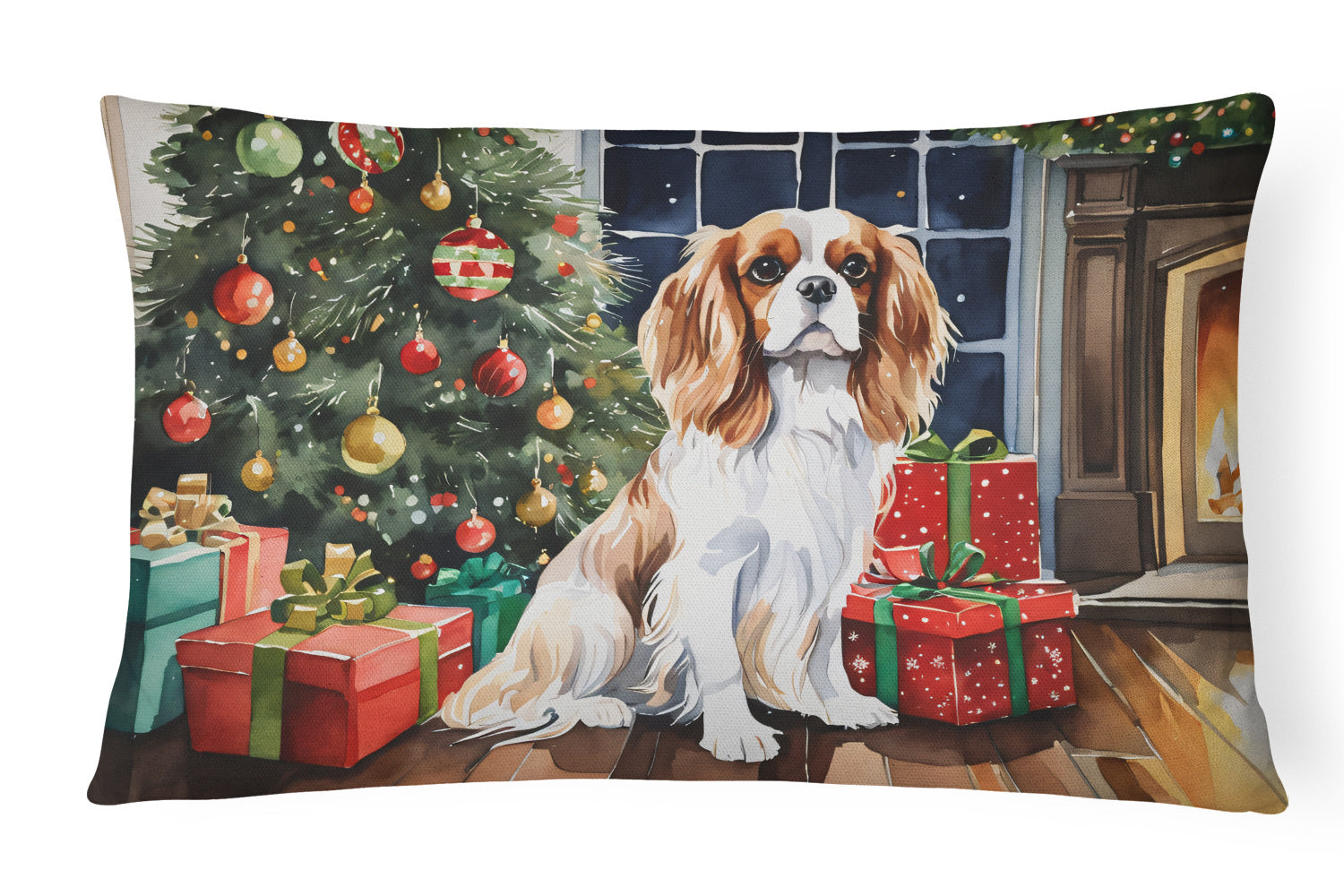 Cozy Christmas Throw Pillow Throw Pillow for Indoor Couch Bed Outdoor Patio Washable, Cavalier Spaniel 2626,12Hx16W