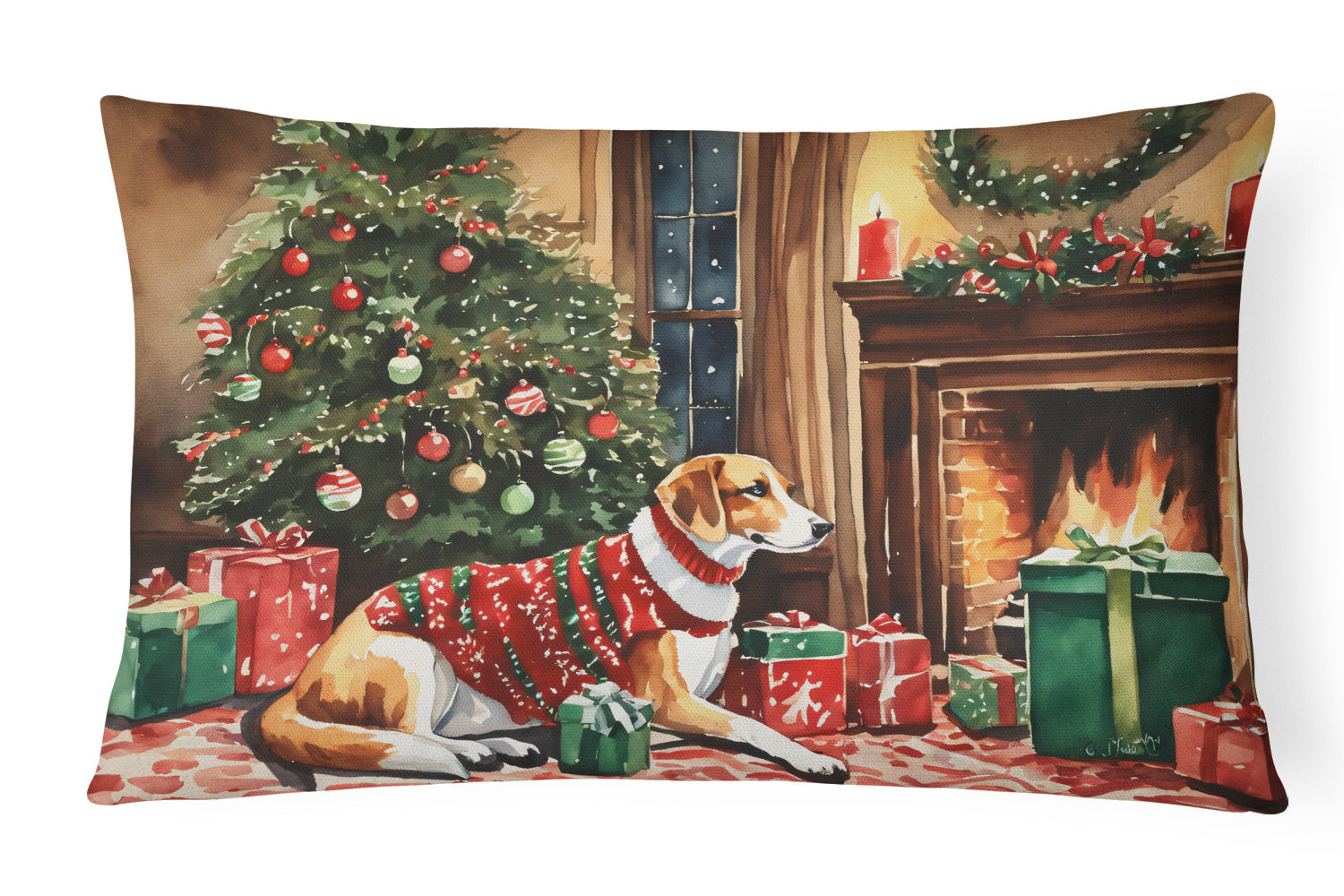 Cozy Christmas Throw Pillow Throw Pillow for Indoor Couch Bed Outdoor Patio Washable, American Foxhound 2596,12Hx16W