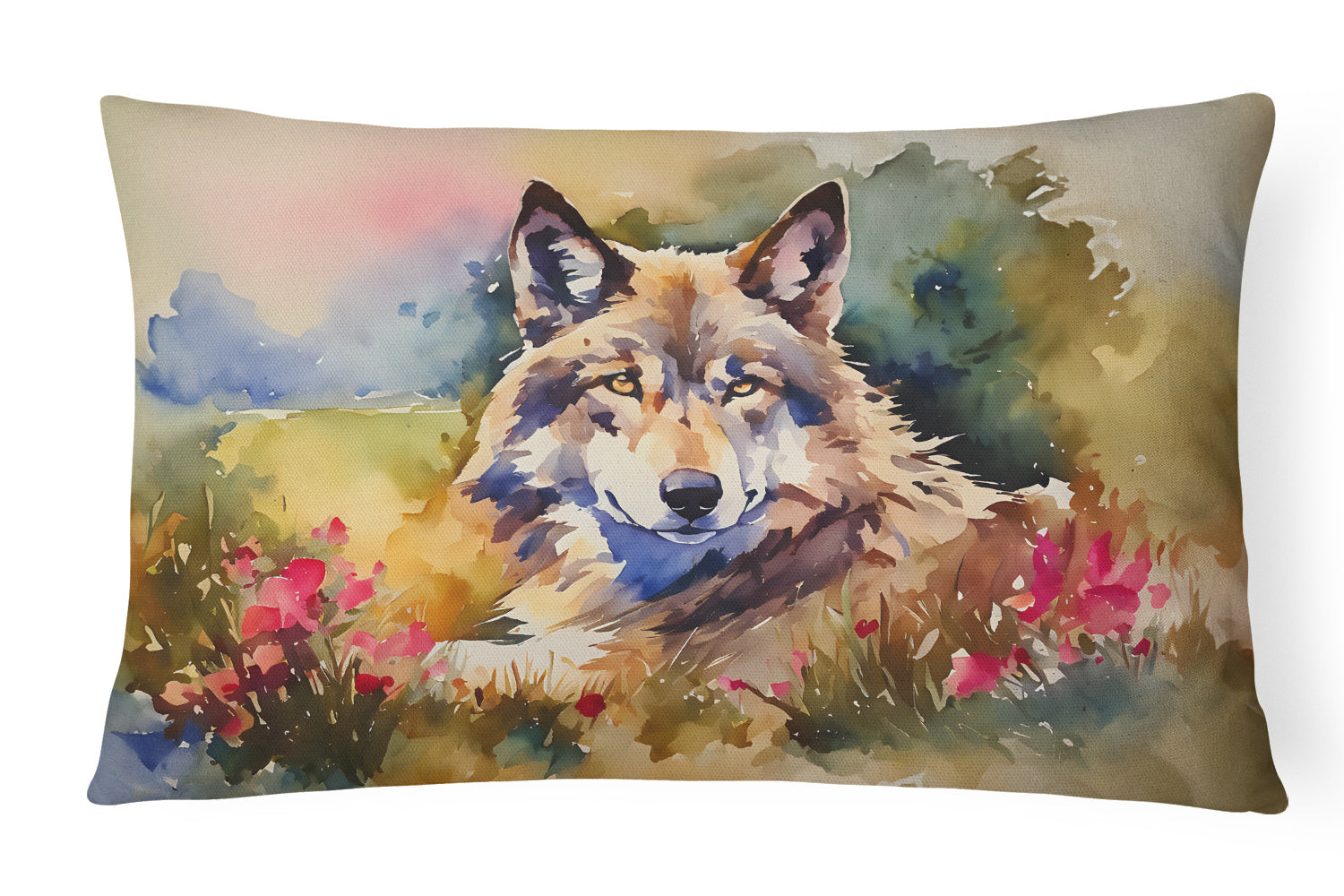 NEW Watercolor Wildlife Throw Pillow Throw Pillow for Indoor Couch Bed Outdoor Patio Washable, Wolves 3003,12Hx16W