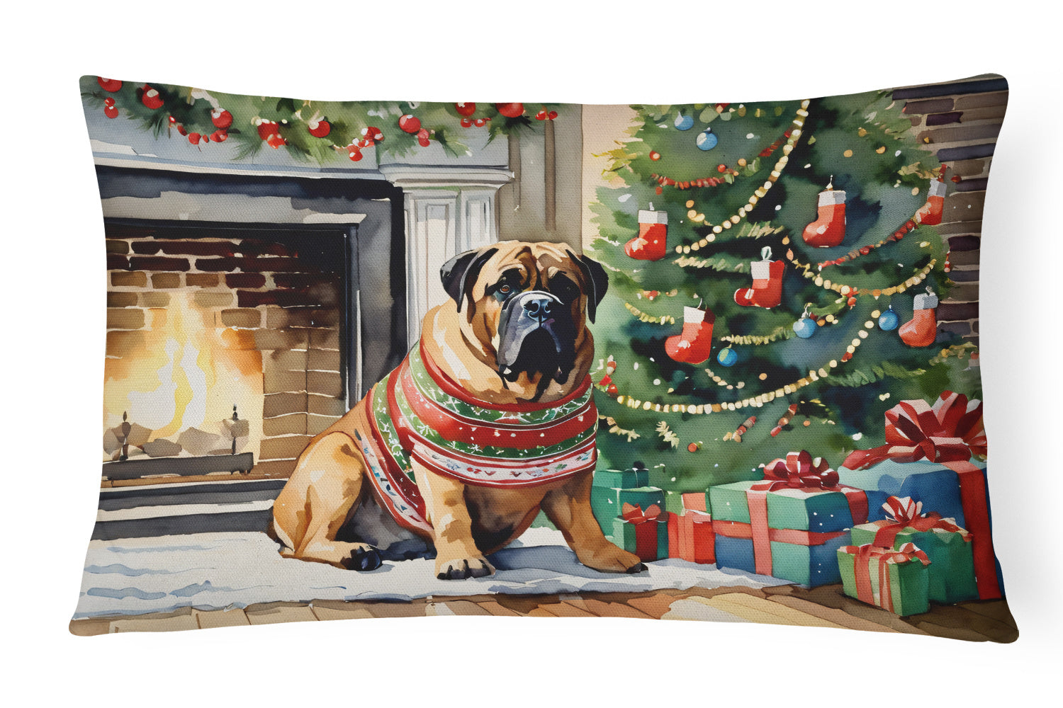 Cozy Christmas Throw Pillow Throw Pillow for Indoor Couch Bed Outdoor Patio Washable, Bullmastiff 2624,12Hx16W