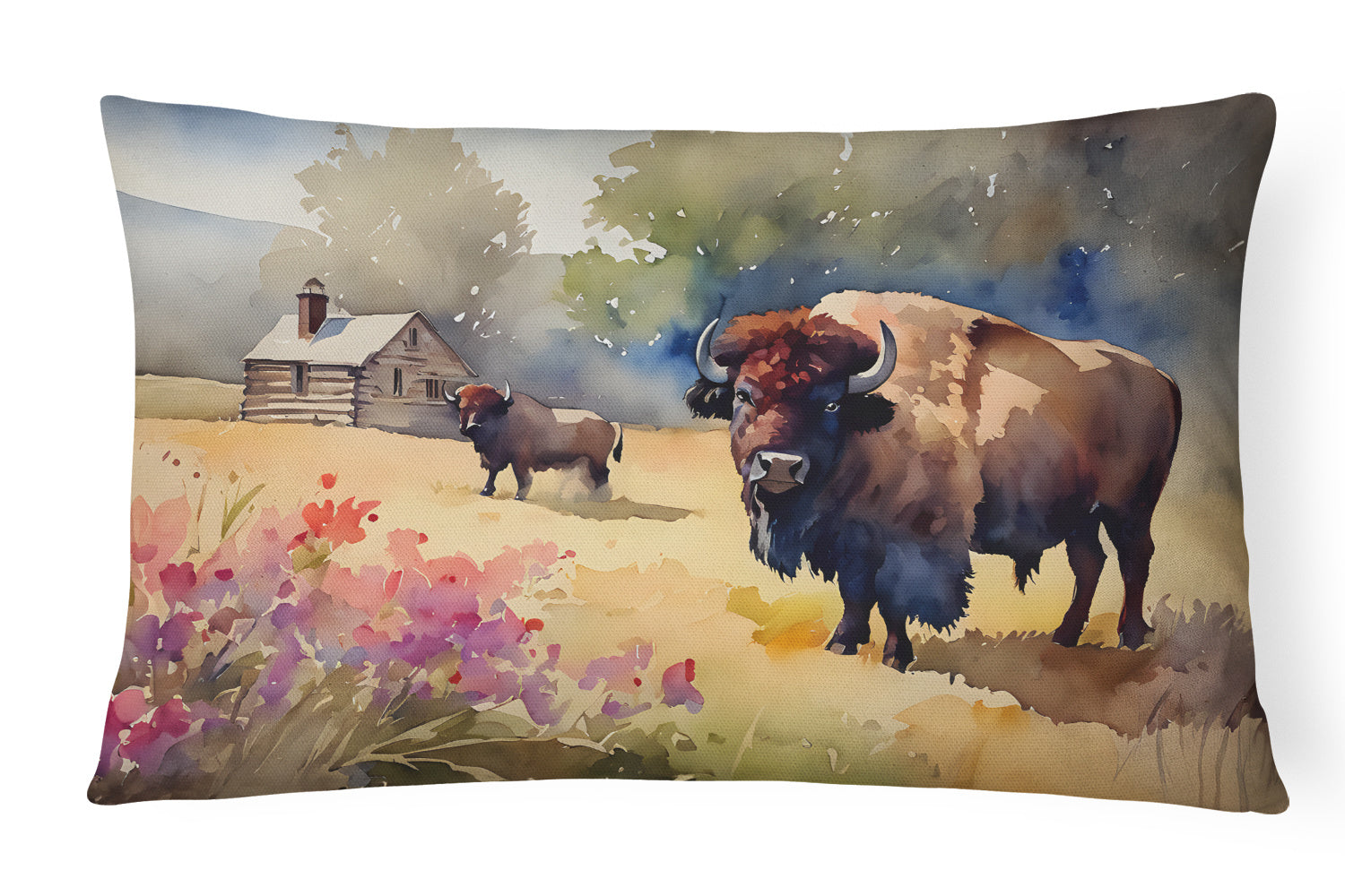 NEW Watercolor Wildlife Throw Pillow Throw Pillow for Indoor Couch Bed Outdoor Patio Washable, Wood Bison 3010,12Hx16W