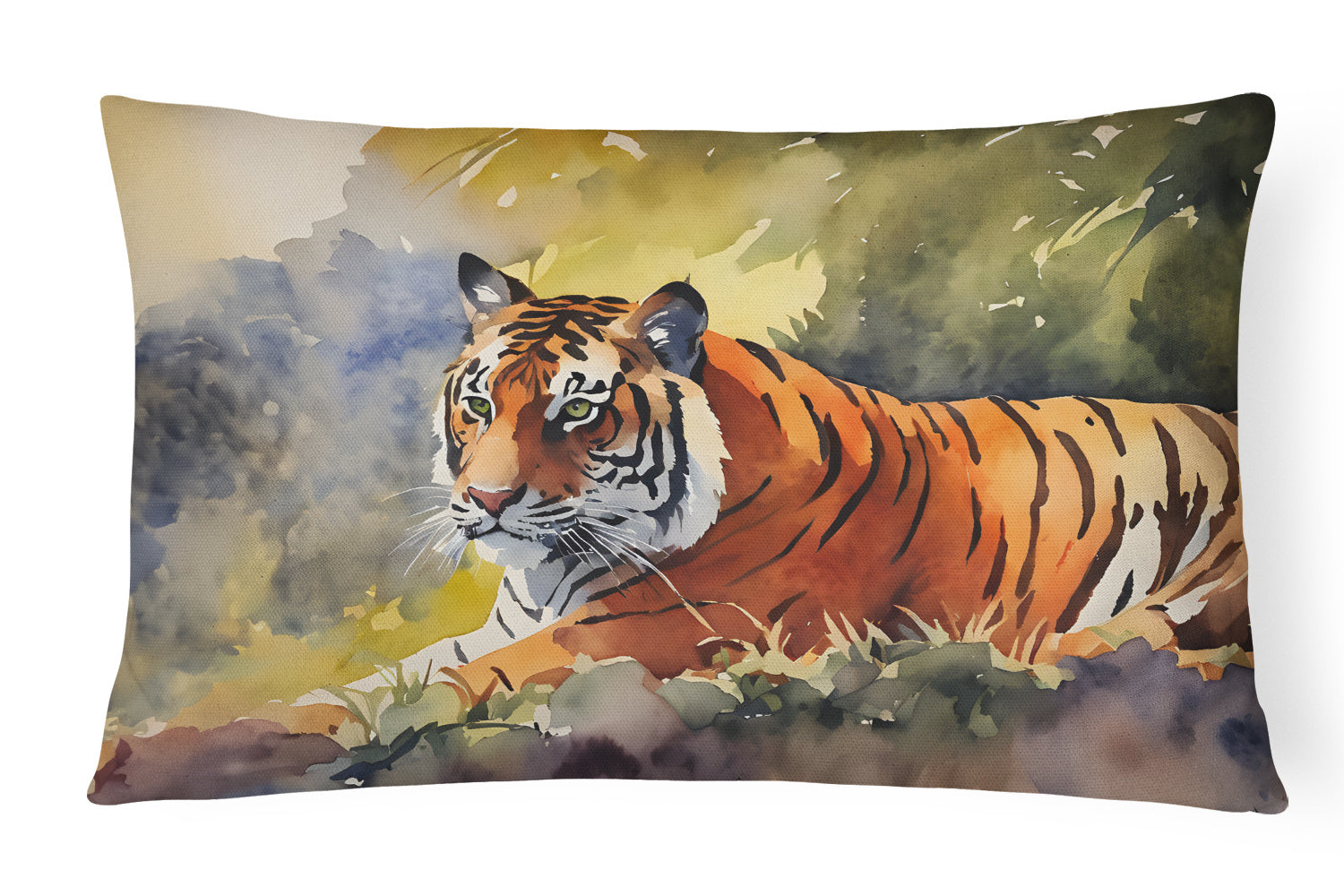 NEW Watercolor Wildlife Throw Pillow Throw Pillow for Indoor Couch Bed Outdoor Patio Washable, Bengal Tiger 2879,12Hx16W