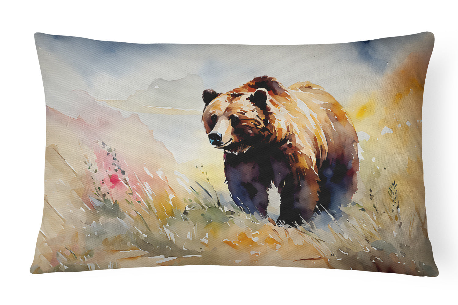 NEW Watercolor Wildlife Throw Pillow Throw Pillow for Indoor Couch Bed Outdoor Patio Washable, Grizzly Bear 2930,12Hx16W