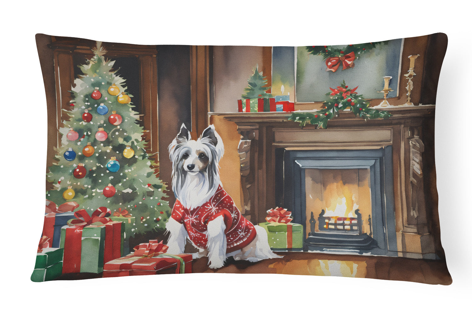 Cozy Christmas Throw Pillow Throw Pillow for Indoor Couch Bed Outdoor Patio Washable, Chinese Crested 2631,12Hx16W