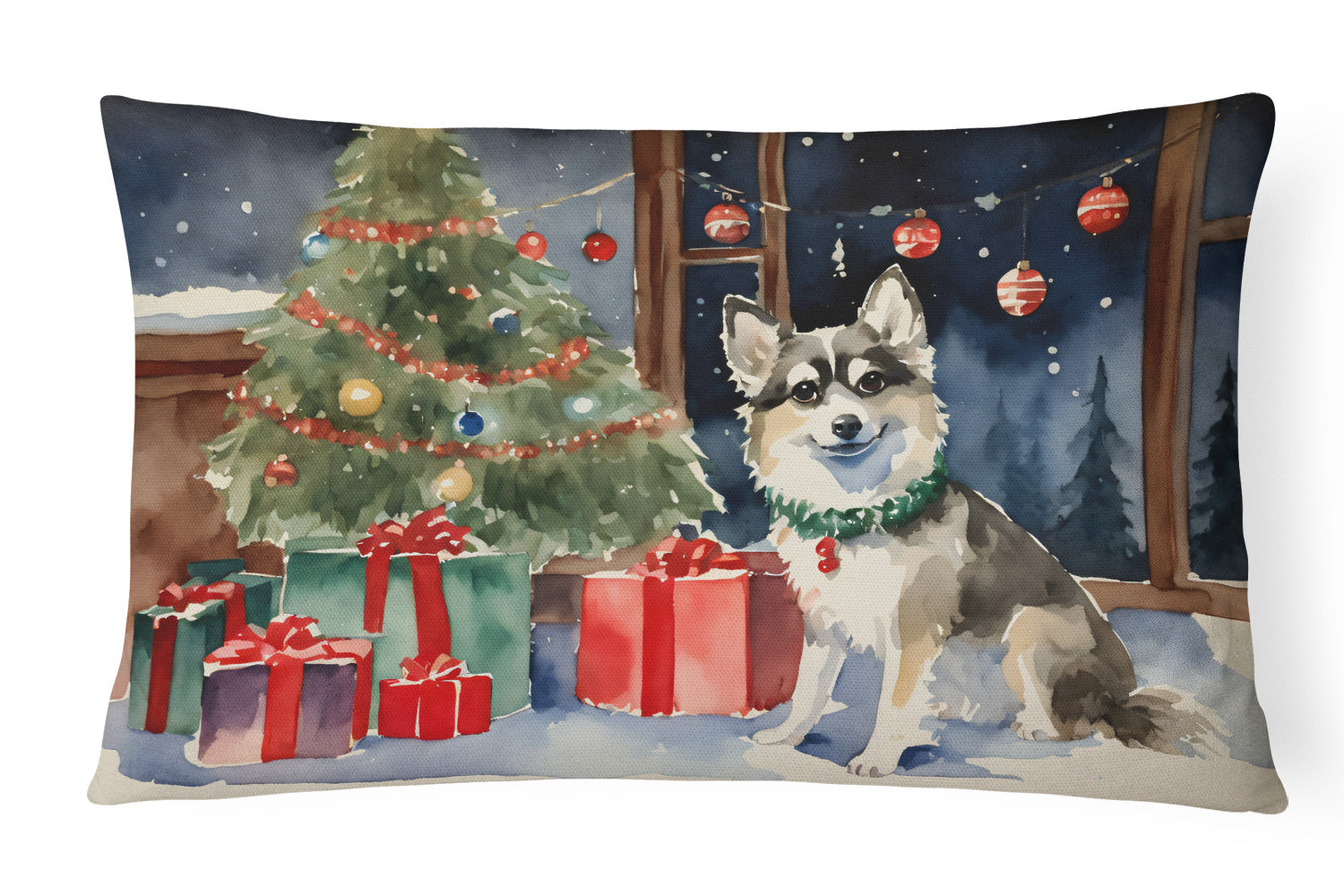 Cozy Christmas Throw Pillow Throw Pillow for Indoor Couch Bed Outdoor Patio Washable, Alaskan Klee Kai 2591,12Hx16W