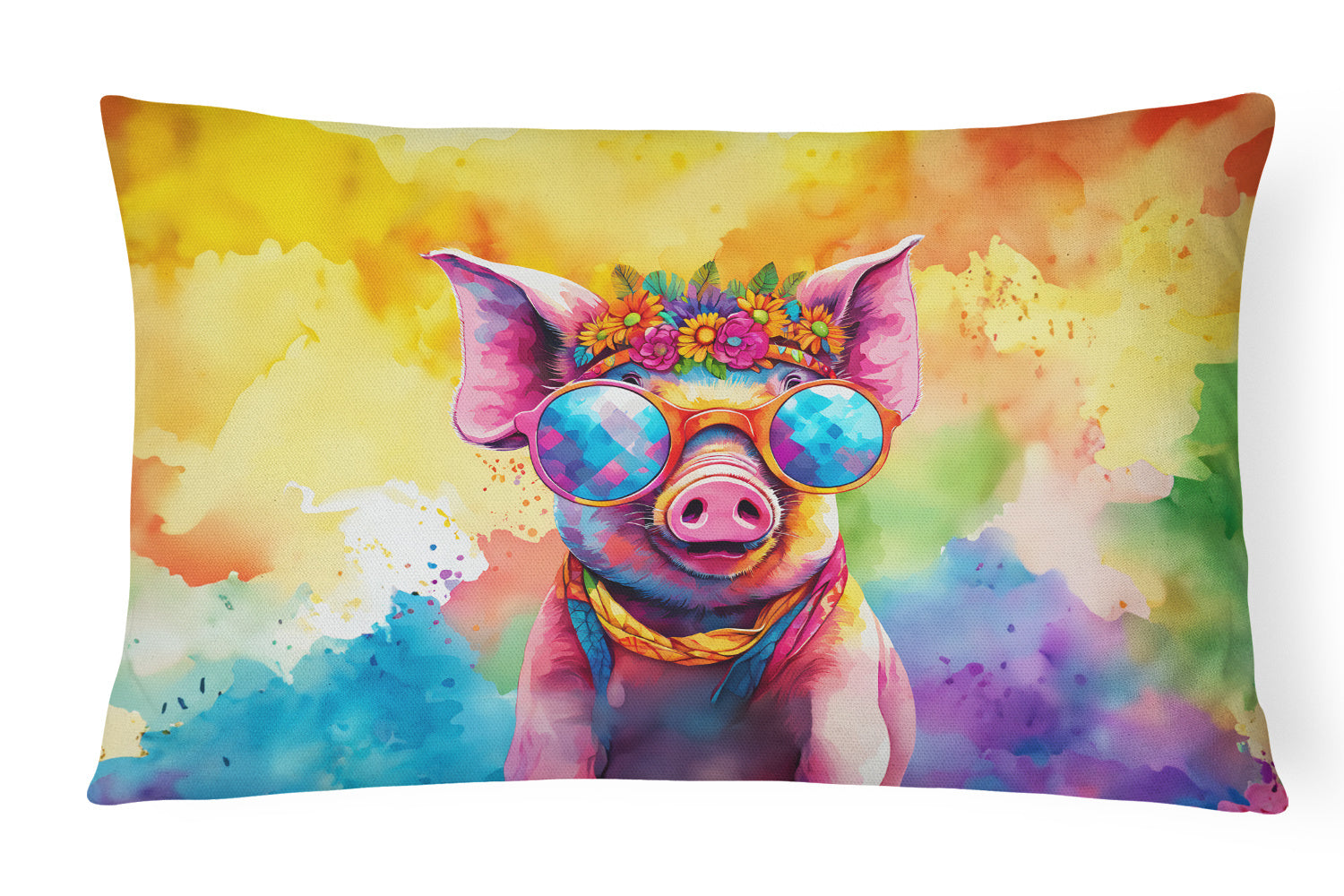 Hippie Animals Throw Pillow Throw Pillow for Indoor Couch Bed Outdoor Patio Washable, Pig 4026,12Hx16W