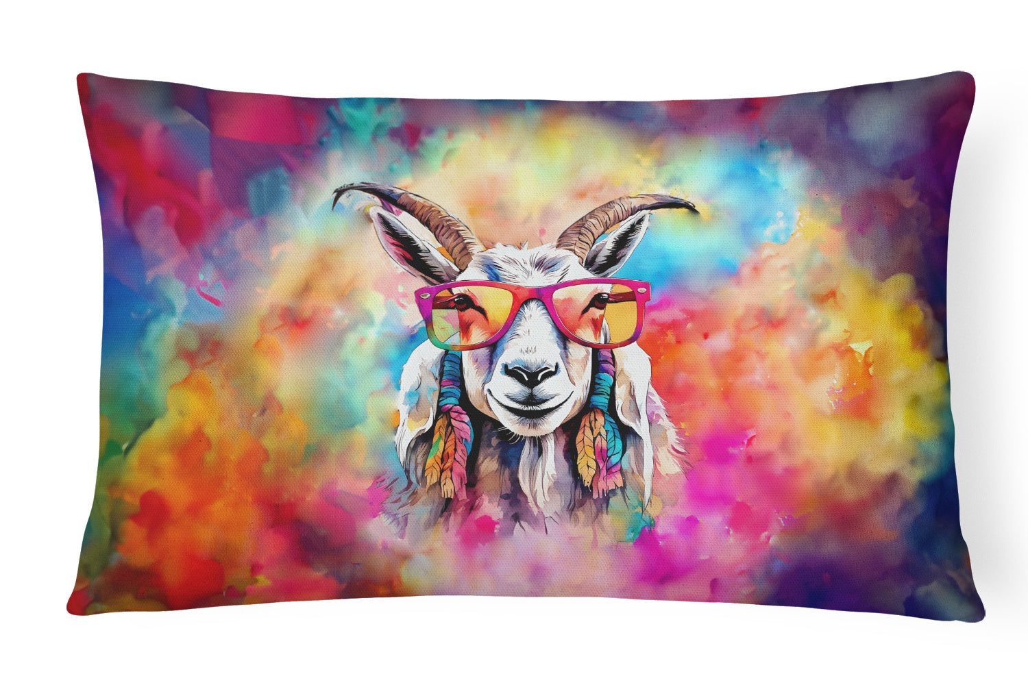 Hippie Animals Throw Pillow Throw Pillow for Indoor Couch Bed Outdoor Patio Washable, Goat 3988,12Hx16W