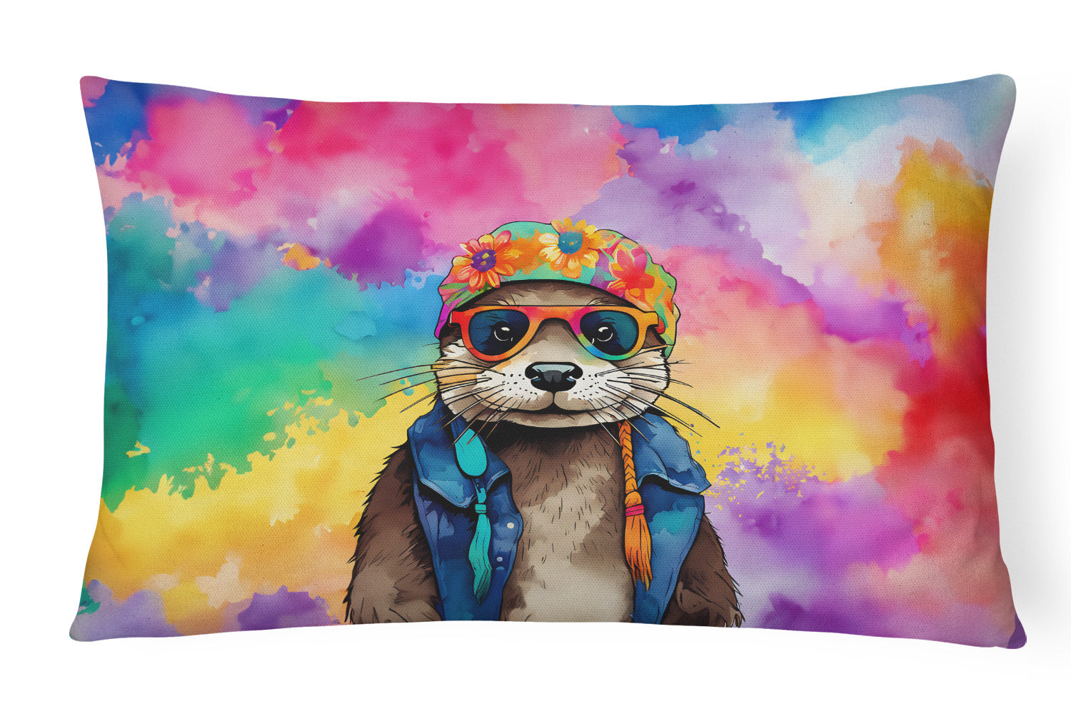 NEW Hippie Animals Throw Pillow Throw Pillow for Indoor Couch Bed Outdoor Patio Washable, Otter 4012,12Hx16W