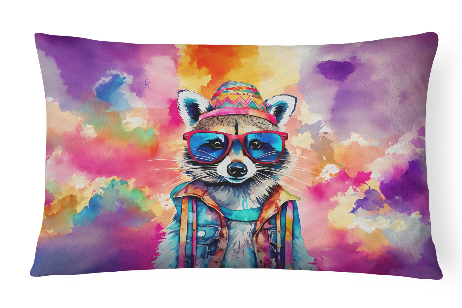 Hippie Animals Throw Pillow Throw Pillow for Indoor Couch Bed Outdoor Patio Washable, Raccoon 4034,12Hx16W