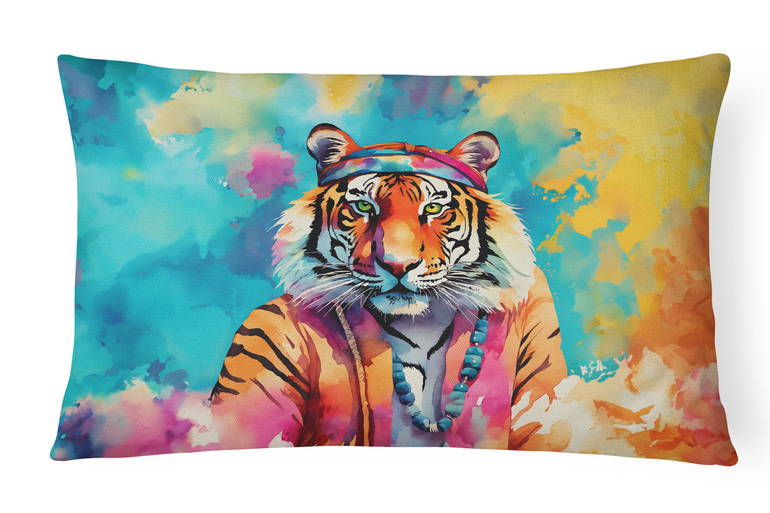 Hippie Animals Throw Pillow Throw Pillow for Indoor Couch Bed Outdoor Patio Washable, Bengal Tiger 3968,12Hx16W