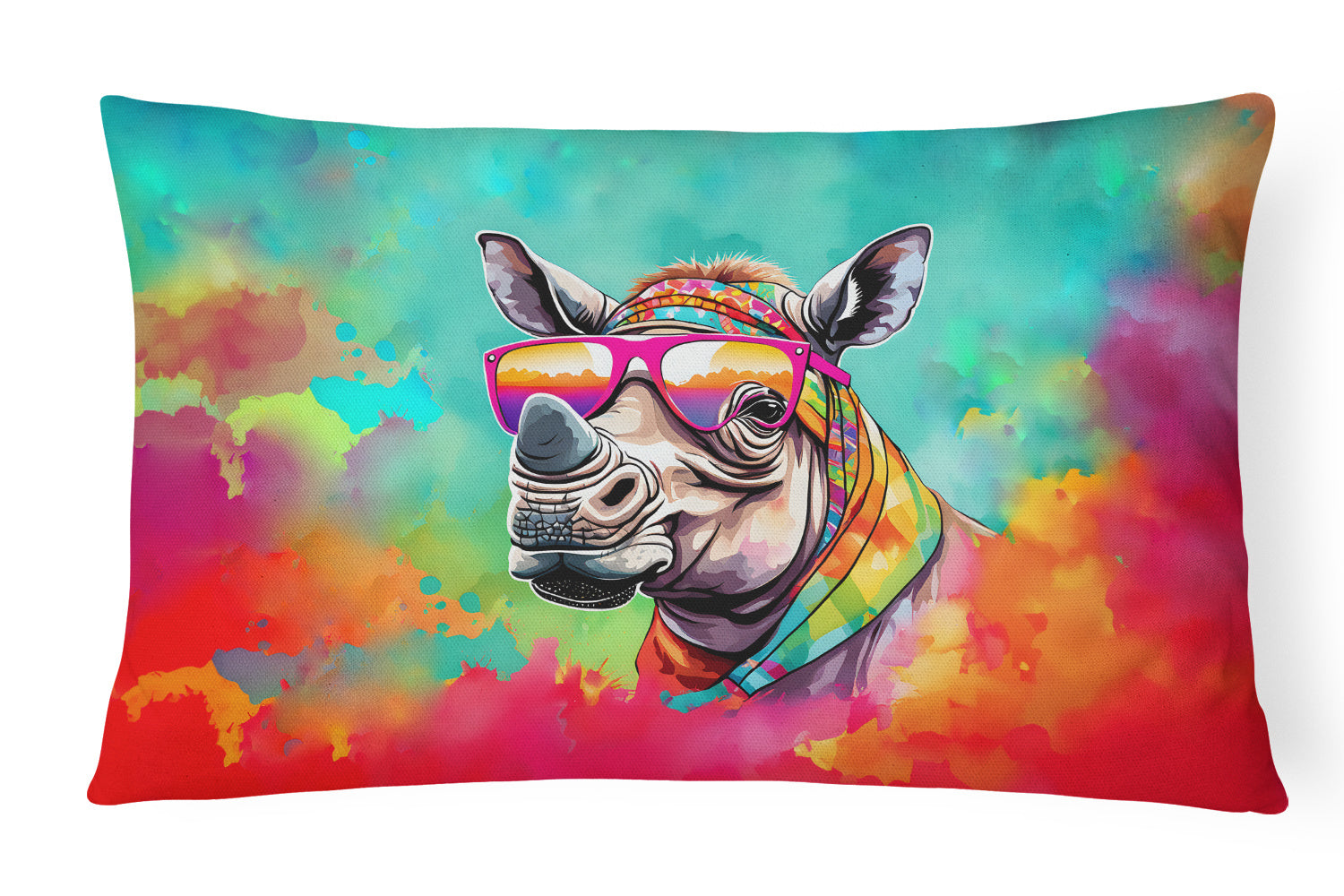 Hippie Animals Throw Pillow Throw Pillow for Indoor Couch Bed Outdoor Patio Washable, Rhinoceros 4036,12Hx16W