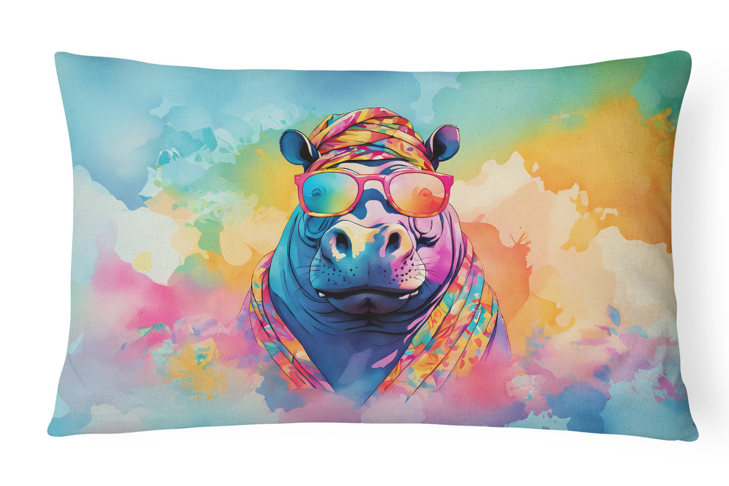 Hippie Animals Throw Pillow Throw Pillow for Indoor Couch Bed Outdoor Patio Washable, Hippopotamus 3994,12Hx16W