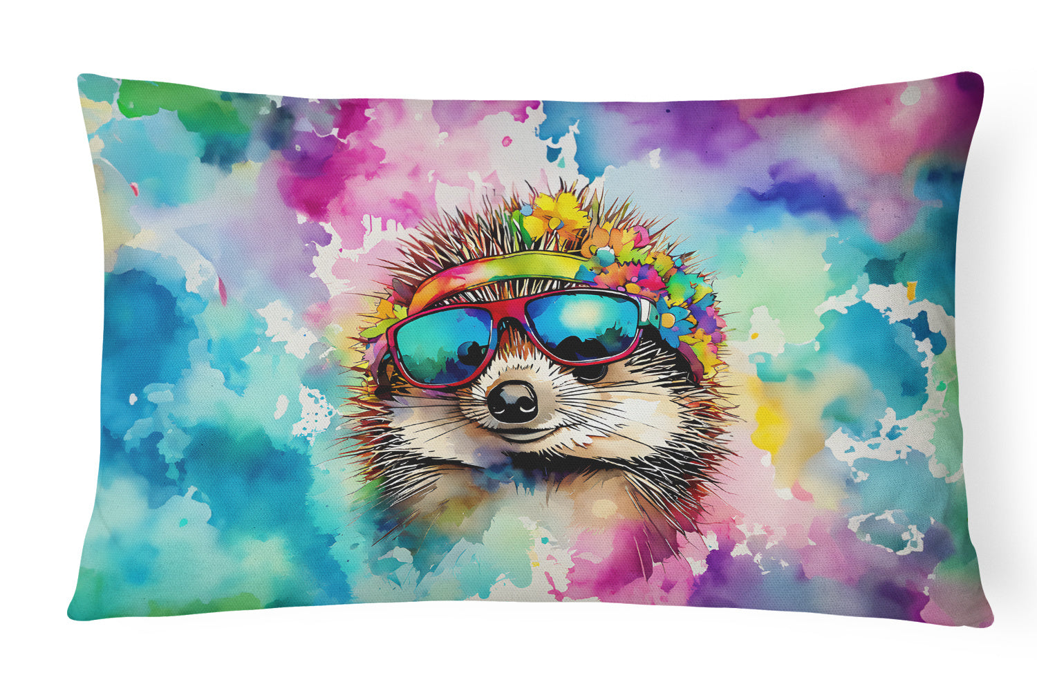 Hippie Animals Throw Pillow Throw Pillow for Indoor Couch Bed Outdoor Patio Washable, Hedgehog 3992,12Hx16W