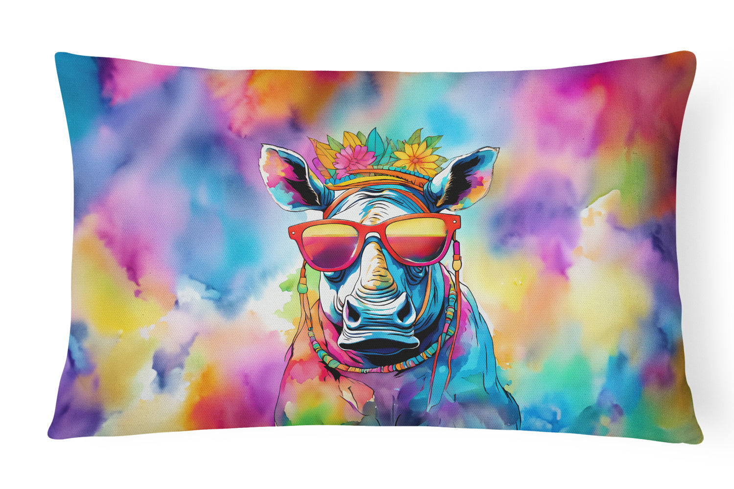 Hippie Animals Throw Pillow Throw Pillow for Indoor Couch Bed Outdoor Patio Washable, Rhinoceros 4038,12Hx16W