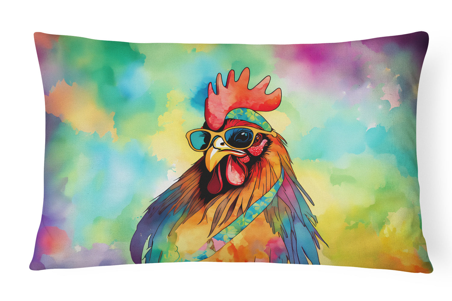 Hippie Animals Throw Pillow Throw Pillow for Indoor Couch Bed Outdoor Patio Washable, Rooster 4039,12Hx16W