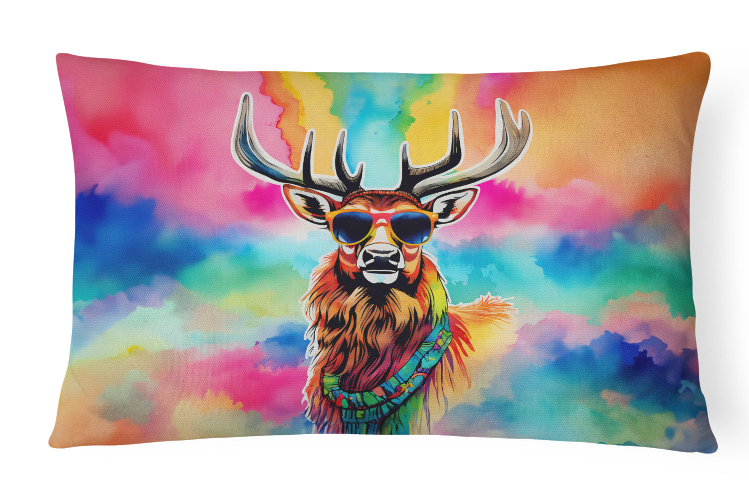 Hippie Animals Throw Pillow Throw Pillow for Indoor Couch Bed Outdoor Patio Washable, Deer 4045,12Hx16W