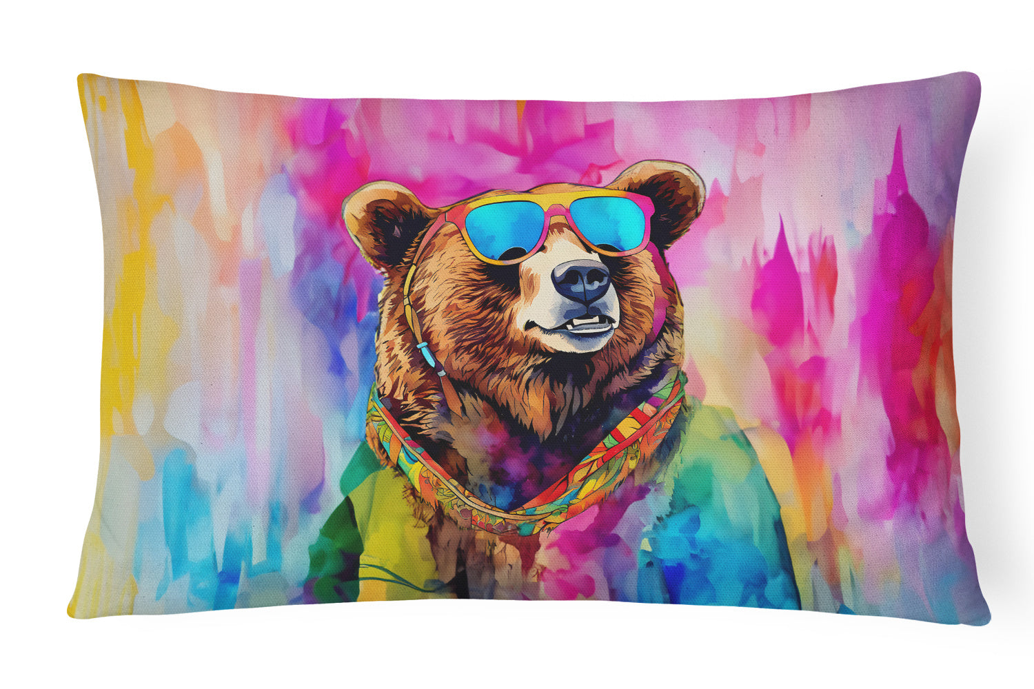 Hippie Animals Throw Pillow Throw Pillow for Indoor Couch Bed Outdoor Patio Washable, Grizzly Bear 3990,12Hx16W