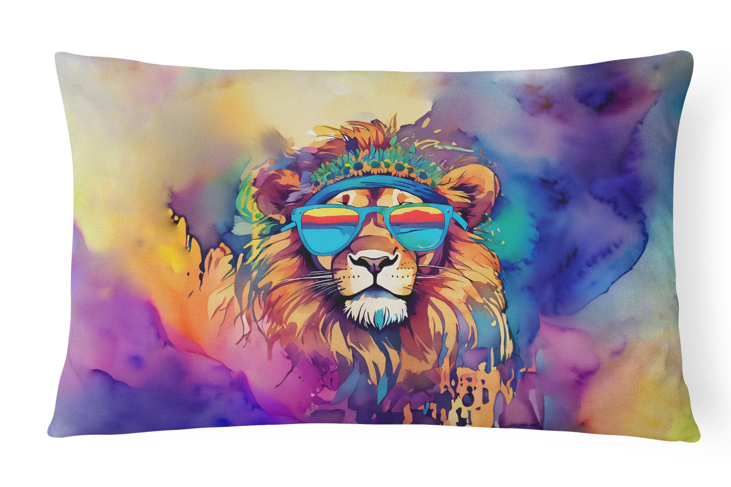 Hippie Animals Throw Pillow Throw Pillow for Indoor Couch Bed Outdoor Patio Washable, Lion 4003,12Hx16W