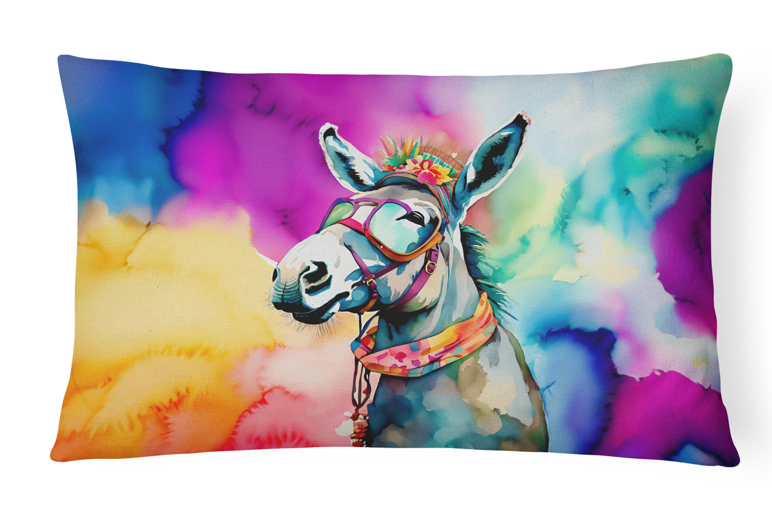 Hippie Animals Throw Pillow Throw Pillow for Indoor Couch Bed Outdoor Patio Washable, Donkey 3978,12Hx16W