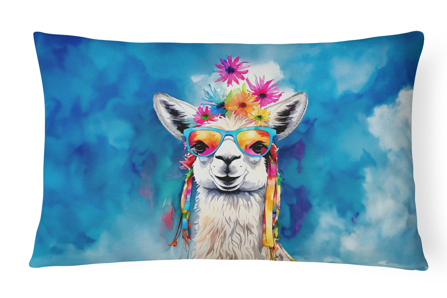 Hippie Animals Throw Pillow Throw Pillow for Indoor Couch Bed Outdoor Patio Washable, Llama 4004,12Hx16W