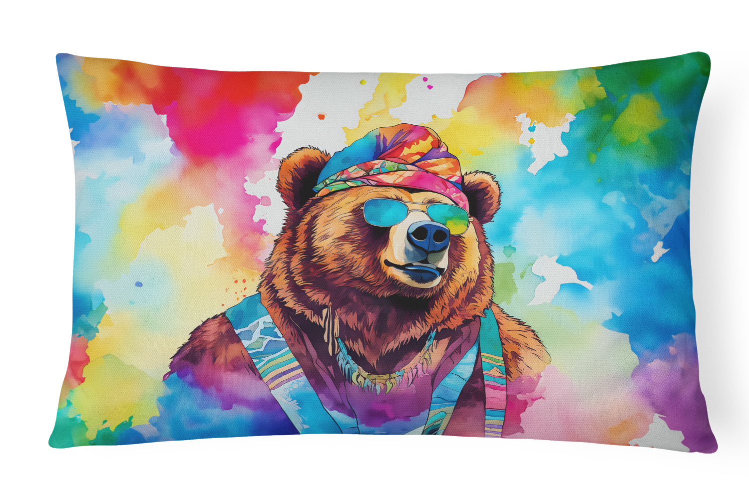 Hippie Animals Throw Pillow Throw Pillow for Indoor Couch Bed Outdoor Patio Washable, Grizzly Bear 3991,12Hx16W