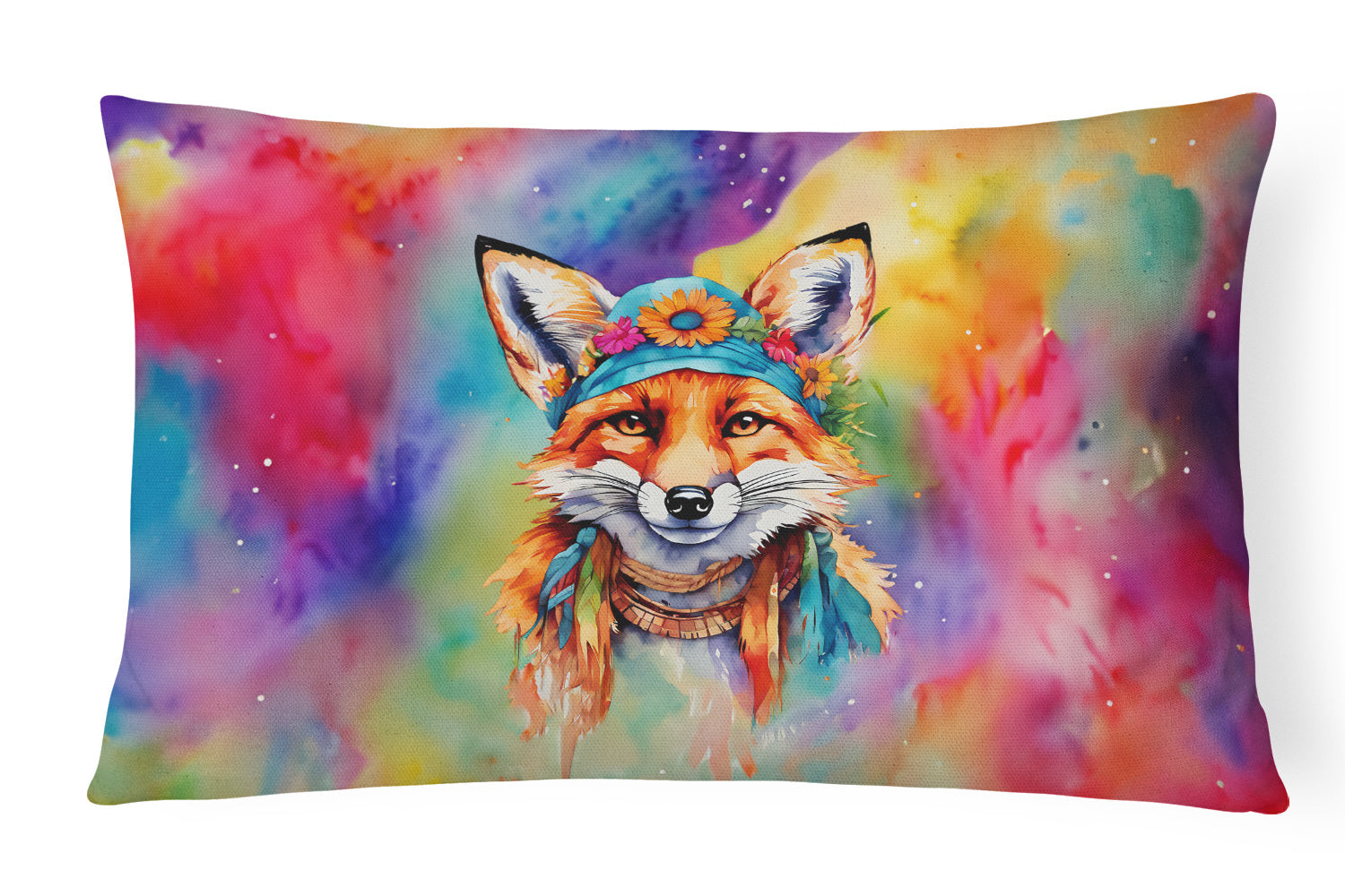 Hippie Animals Throw Pillow Throw Pillow for Indoor Couch Bed Outdoor Patio Washable, Fox 3984,12Hx16W