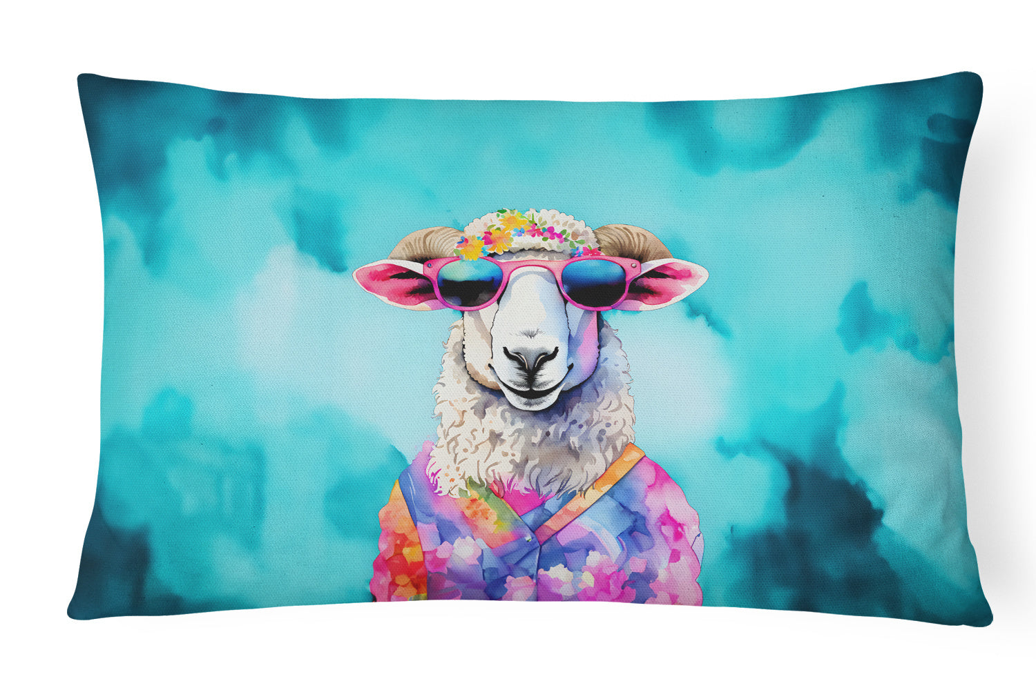 Hippie Animals Throw Pillow Throw Pillow for Indoor Couch Bed Outdoor Patio Washable, Sheep 4042,12Hx16W