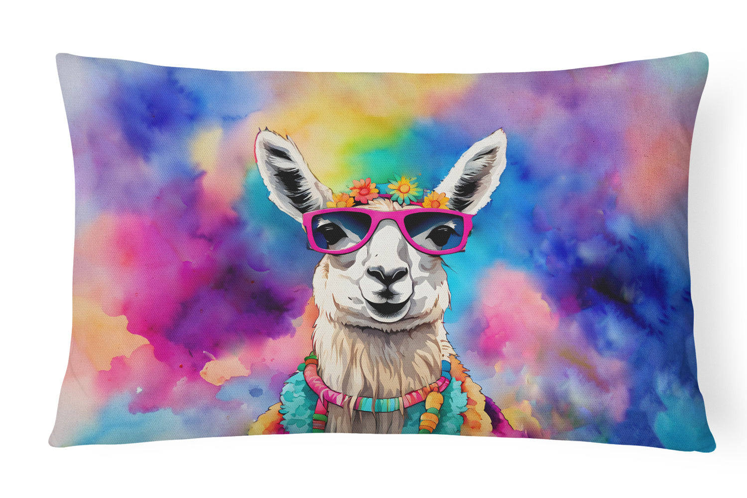 Hippie Animals Throw Pillow Throw Pillow for Indoor Couch Bed Outdoor Patio Washable, Llama 4006,12Hx16W