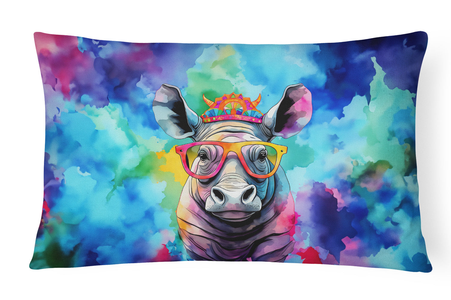 Hippie Animals Throw Pillow Throw Pillow for Indoor Couch Bed Outdoor Patio Washable, Rhinoceros 4037,12Hx16W